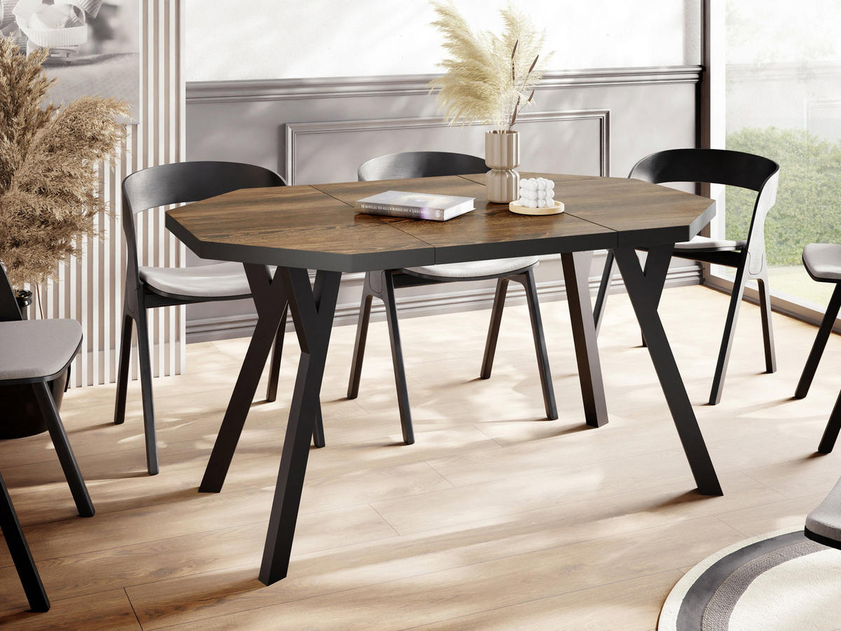 ESSTISCH Desmond achteckiger ausziehbarer, Arvadonna Chestnut 100-150/100/76 cm - Kastanienfarben/Schwarz, Holz/Holzwerkstoff (100/150/76cm) - WFL GROUP