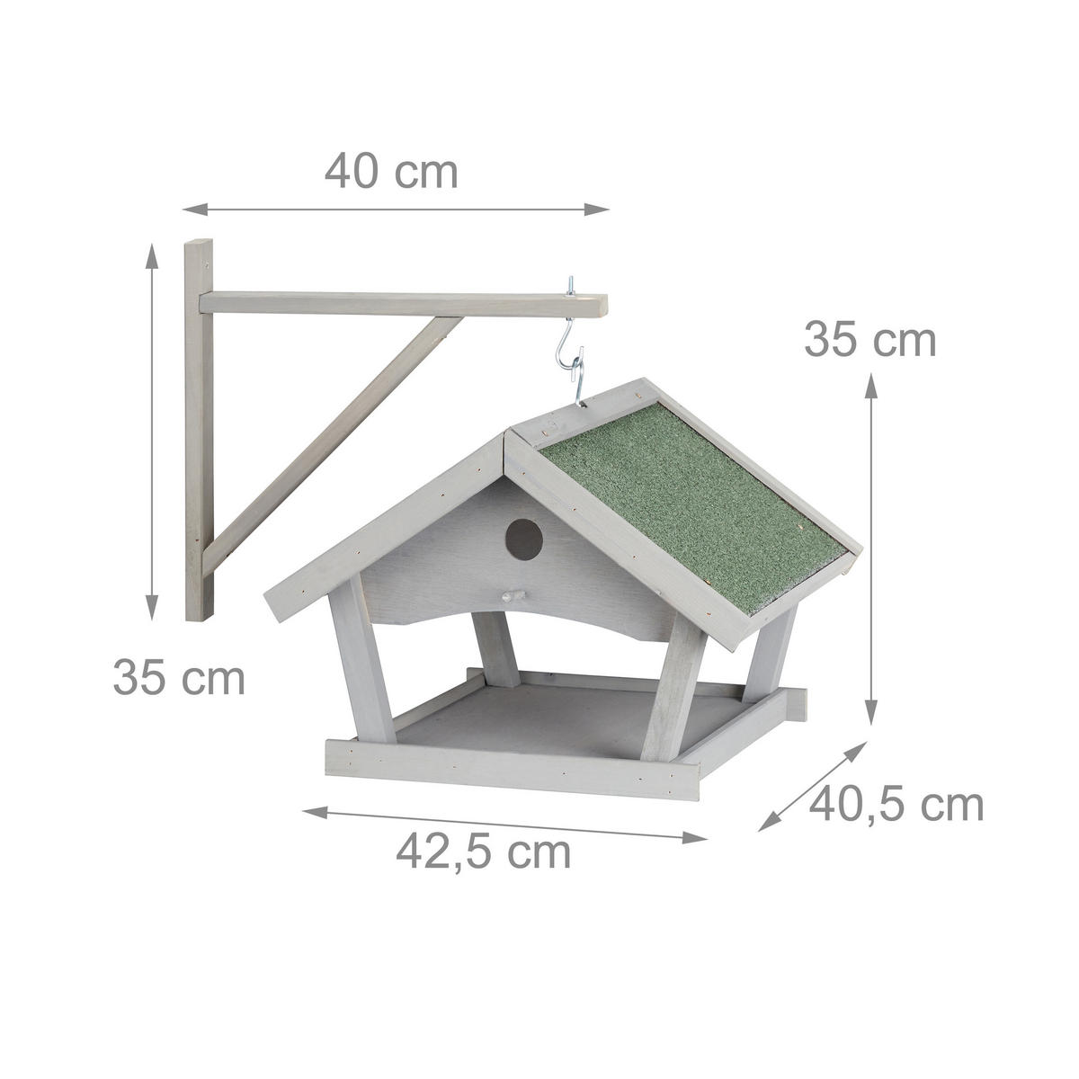 VOGELFUTTERHAUS - Grau, Holz/Metall (42.5/35/40.5cm) - Relaxdays