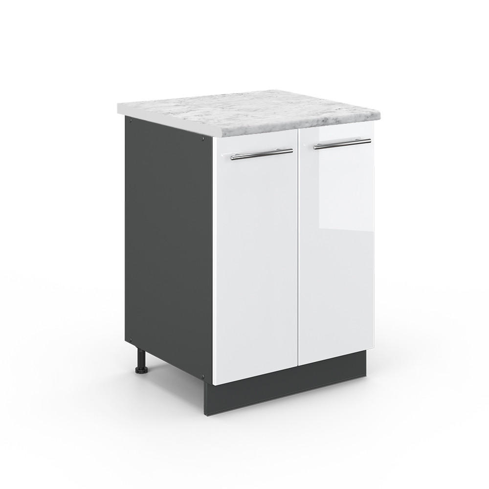 KÜCHENUNTERSCHRANK Fame-Line Weiß Hochglanz 60 cm, AP Marmor - Weiß Hochglanz/Anthrazit, Holzwerkstoff (60/82/60cm) - Vicco