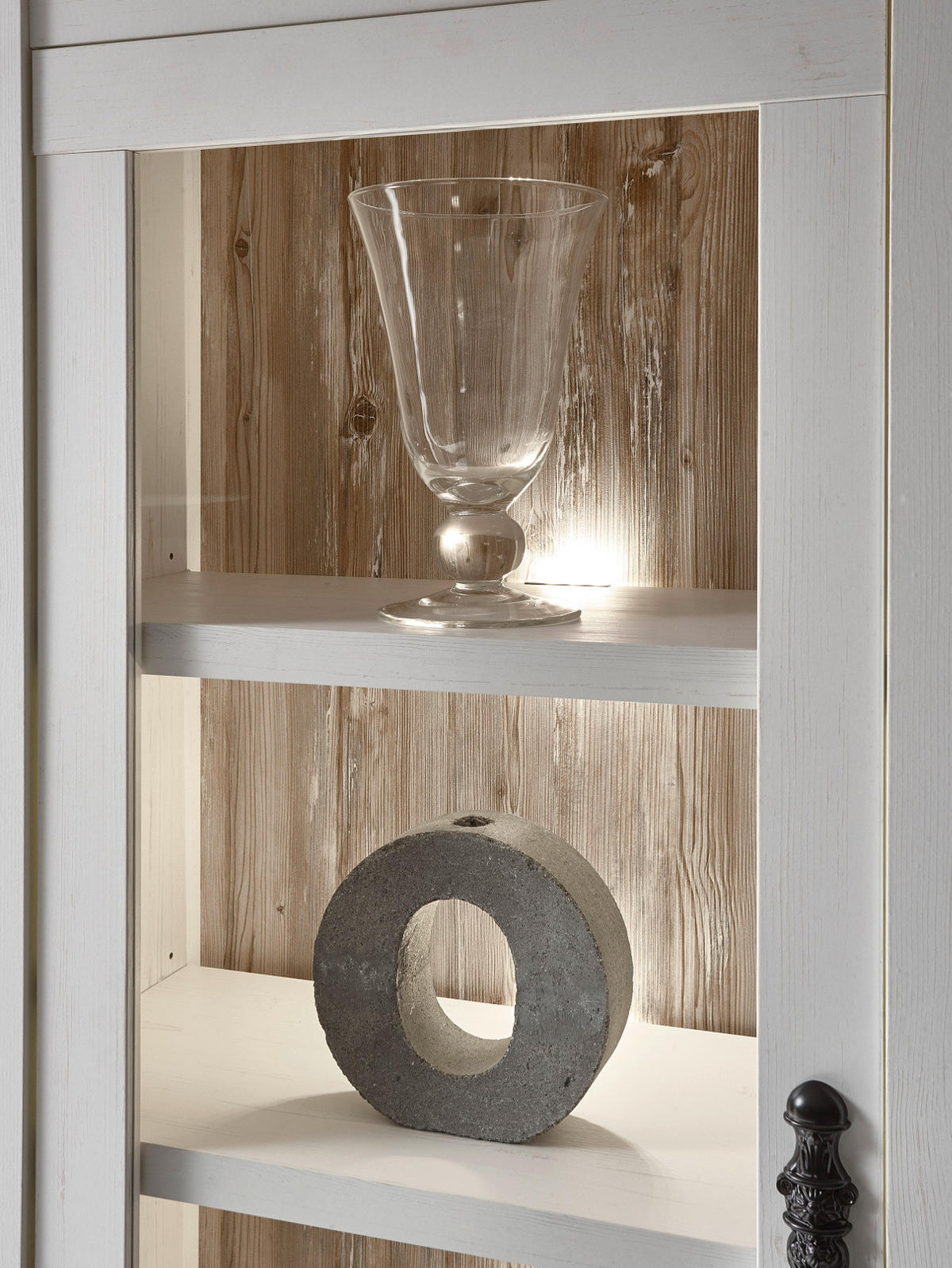 BUFFETSCHRANK Pinie weiß, Oslo Pinie Landhaus, Vitrinenschrank mit Weinregal, 184 x 205 cm - Anthrazit/Weiß, Holzwerkstoff/Metall (184/205/44cm) - Furn.Design