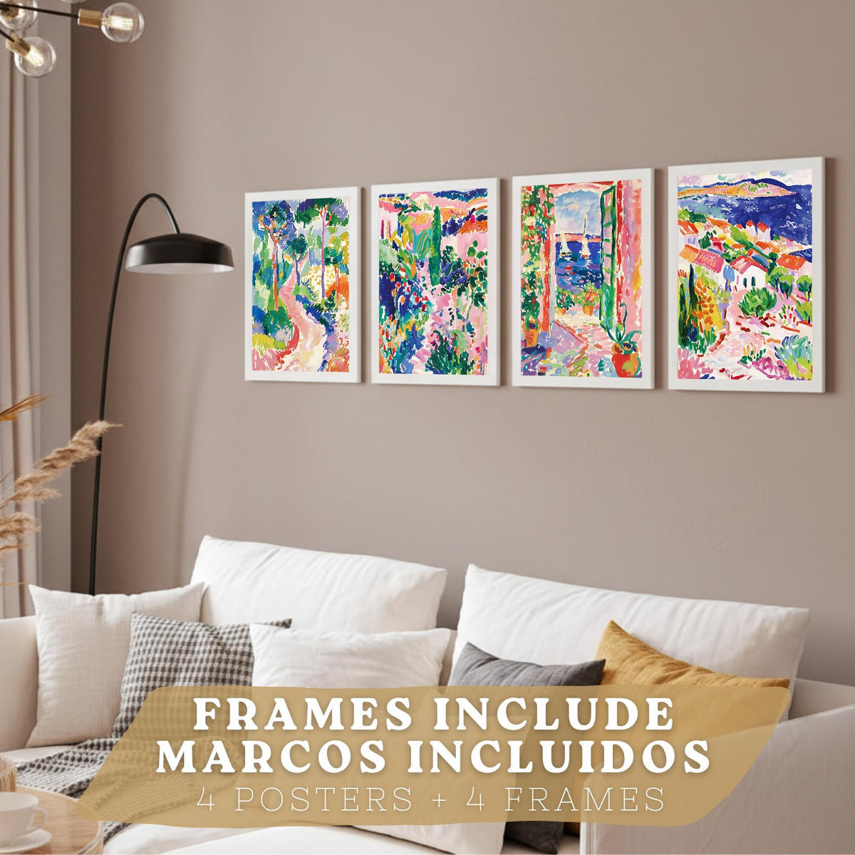 PLAKAT Sada 4 Cesta A4 Bílý rám - bílá, papír (29.7/1/21cm) - Nacnic