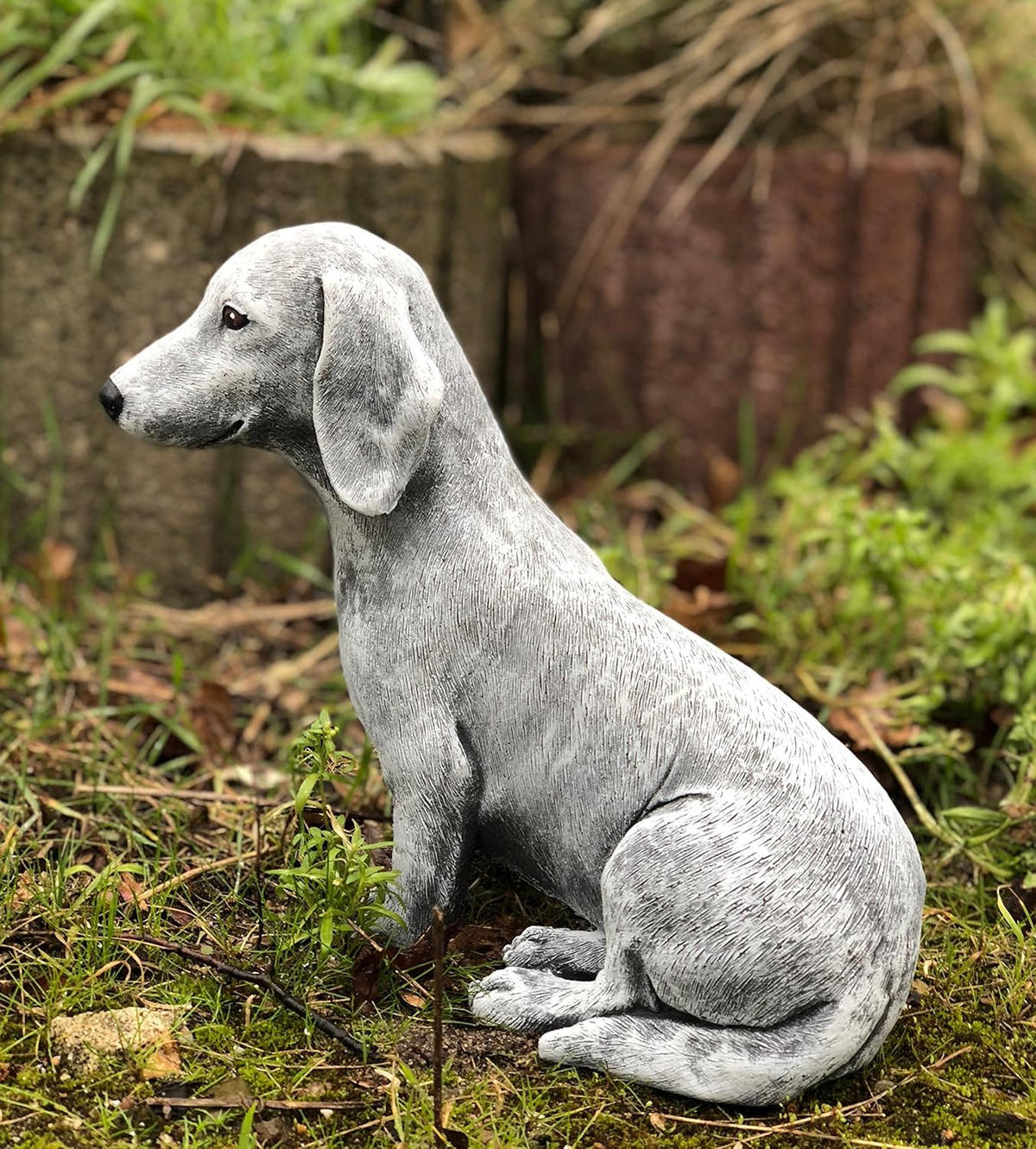 STEINFIGUR Dackel Hund frostfest wetterfest Gartenfigur Steinguss - Grau, Stein (14/20/24cm) - stoneandstyle
