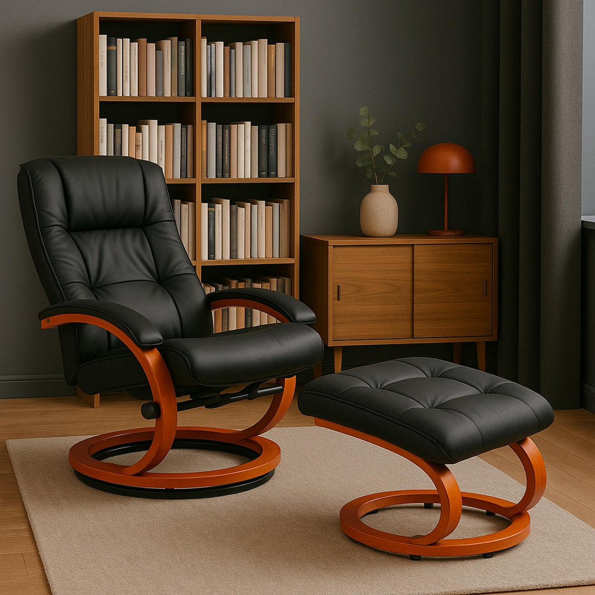 RELAXSESSEL MIT HOCKER Schwarz - Schwarz, Textil (66/104/89cm) - MCW