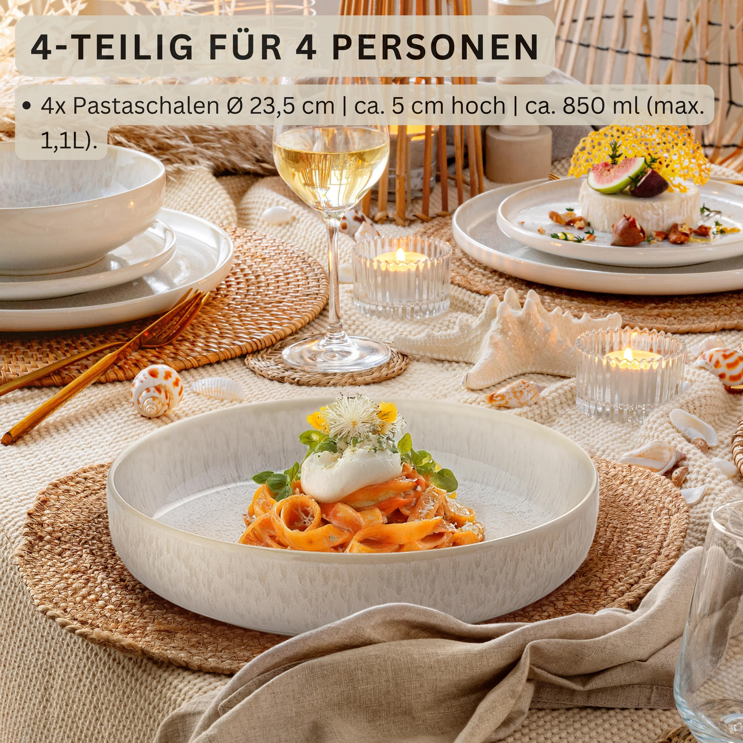 PASTASCHALEN Set Korfu 4 teilig - Creme, Stein (24/5/24cm) - Sänger
