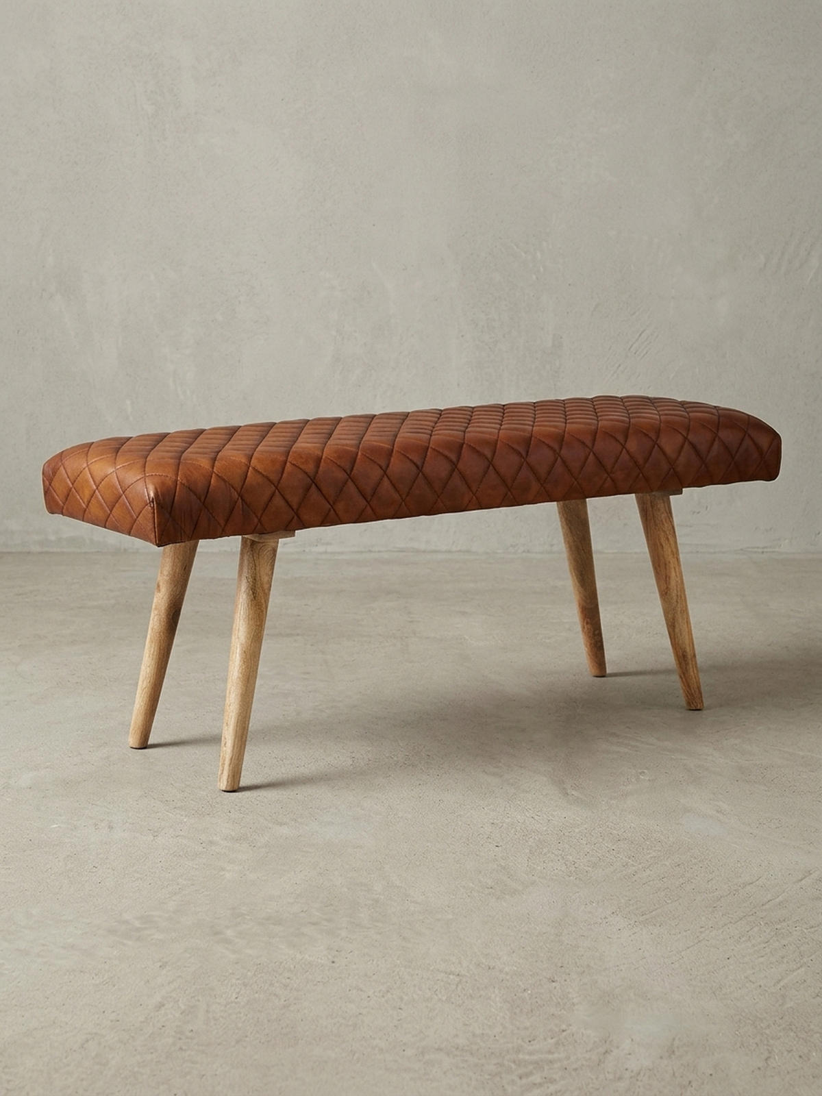 SITZBANK – Echtleder/Holz, Springbock-Stil - Braun, Mangoholz/Leder (115/53/38cm) - KADIMA DESIGN