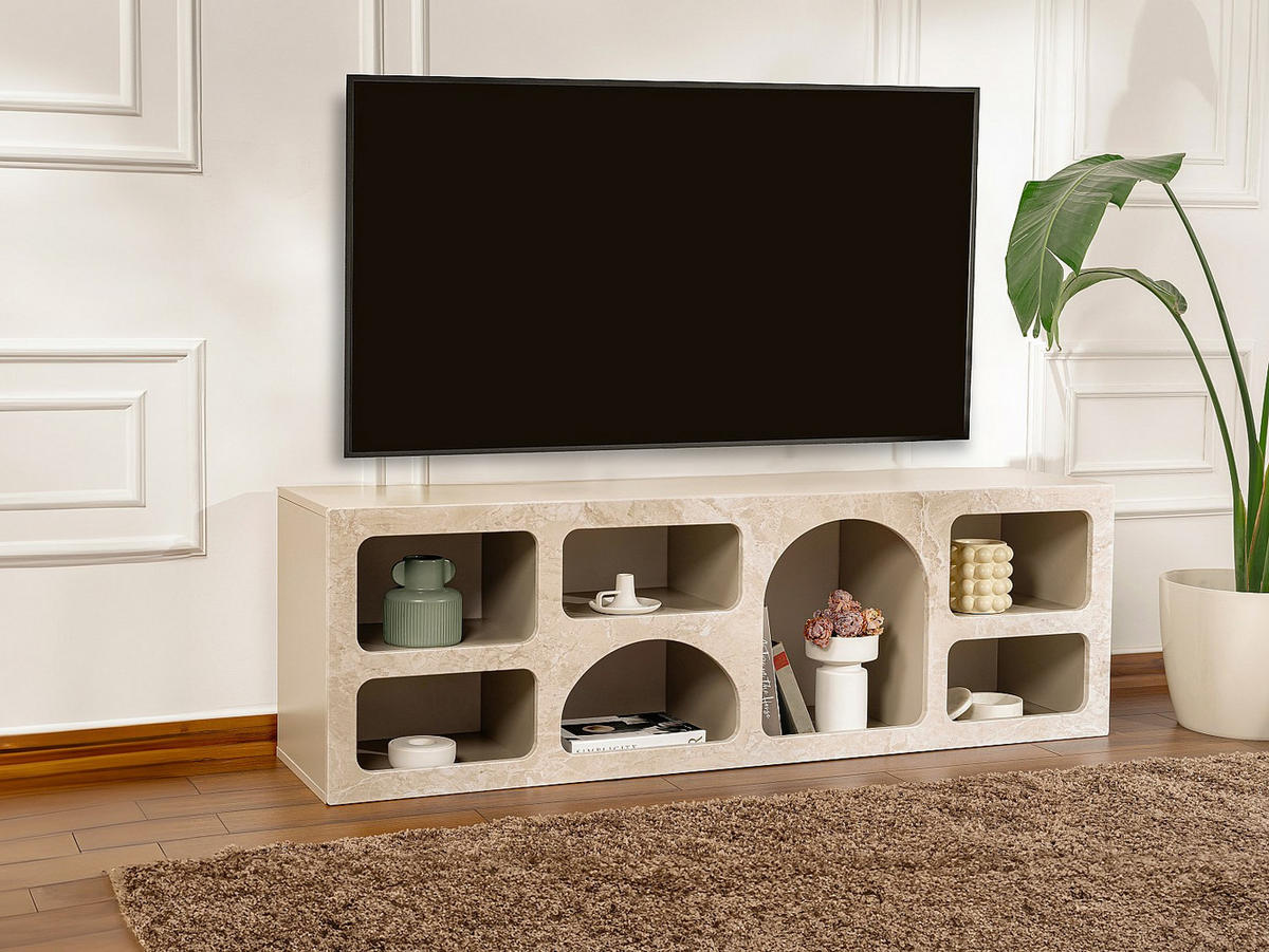 TV-MÖBEL mit 7 Fächern - Marmor-Optik Beige - LUELA - Beige, Holz (160/51/40cm) - Vente-Unique
