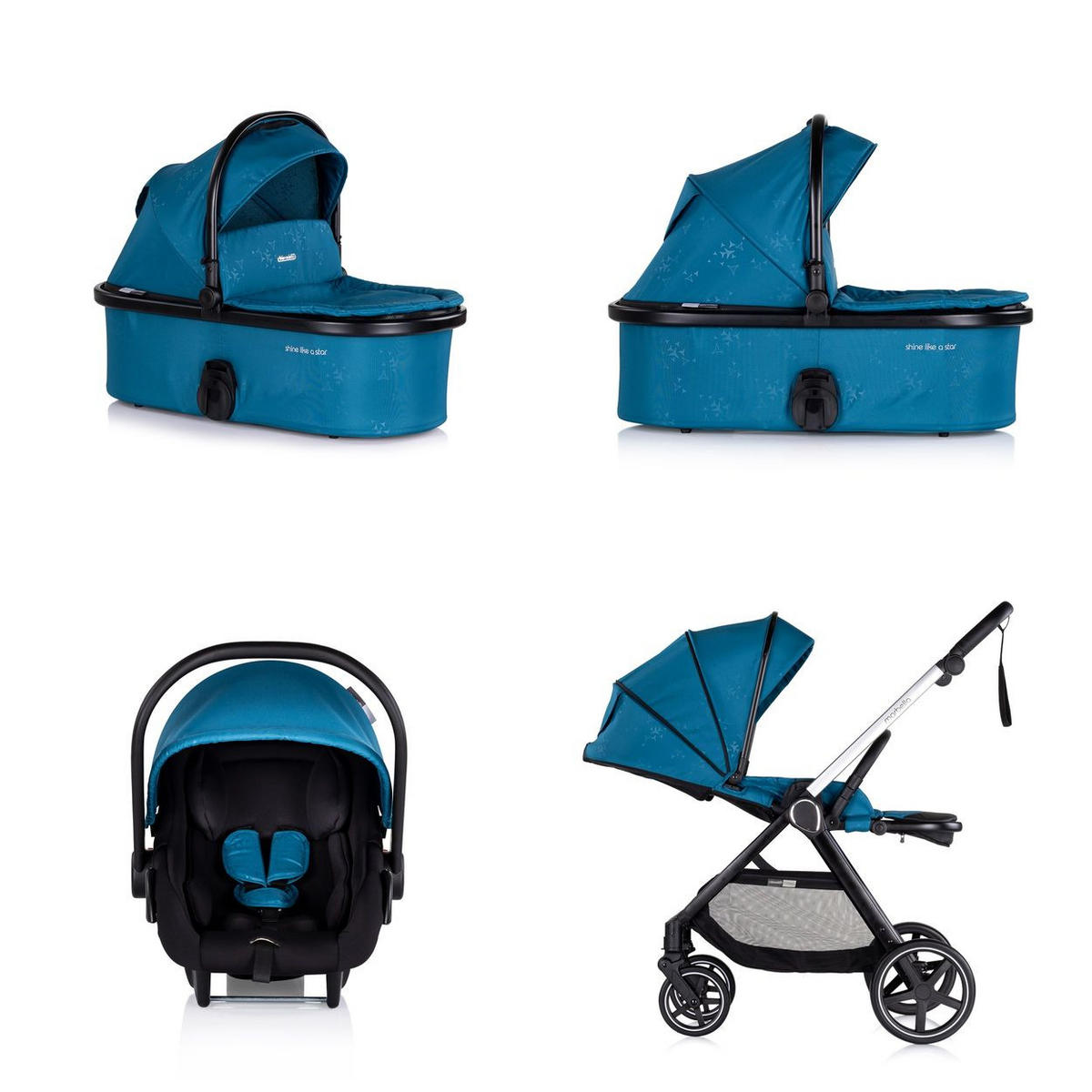 KOMBIKINDERWAGEN Marbella 3 in 1 blau EVA-Material, Aluminium, i-Size, 5-Punkt-Gurt, 3-Punkt-Gurt, Babywanne - Blau, Metall (90/63/108cm) - Chipolino