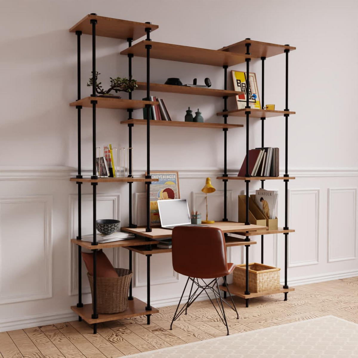 SCHREIBTISCH mit Regal 185x151x35/52,5cm - Eiche San Remo, Metall (151/185/52.5cm) - AR Shelving