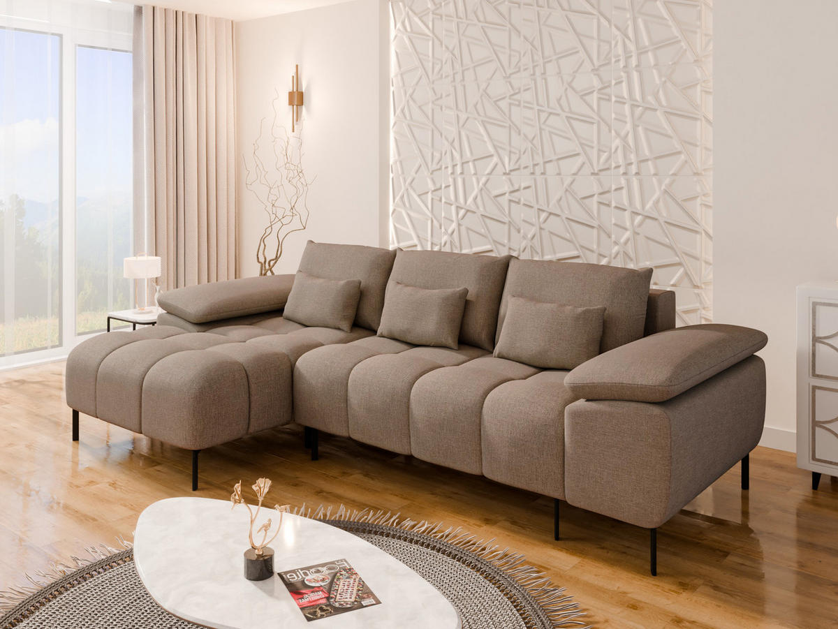 ECKSCHLAFSOFA 4-Sitzer DOLUS – Modernes Ecksofa mit Schlaffunktion Links montierbar , Braun - Braun, Holz (141/277cm) - Panda Möbel