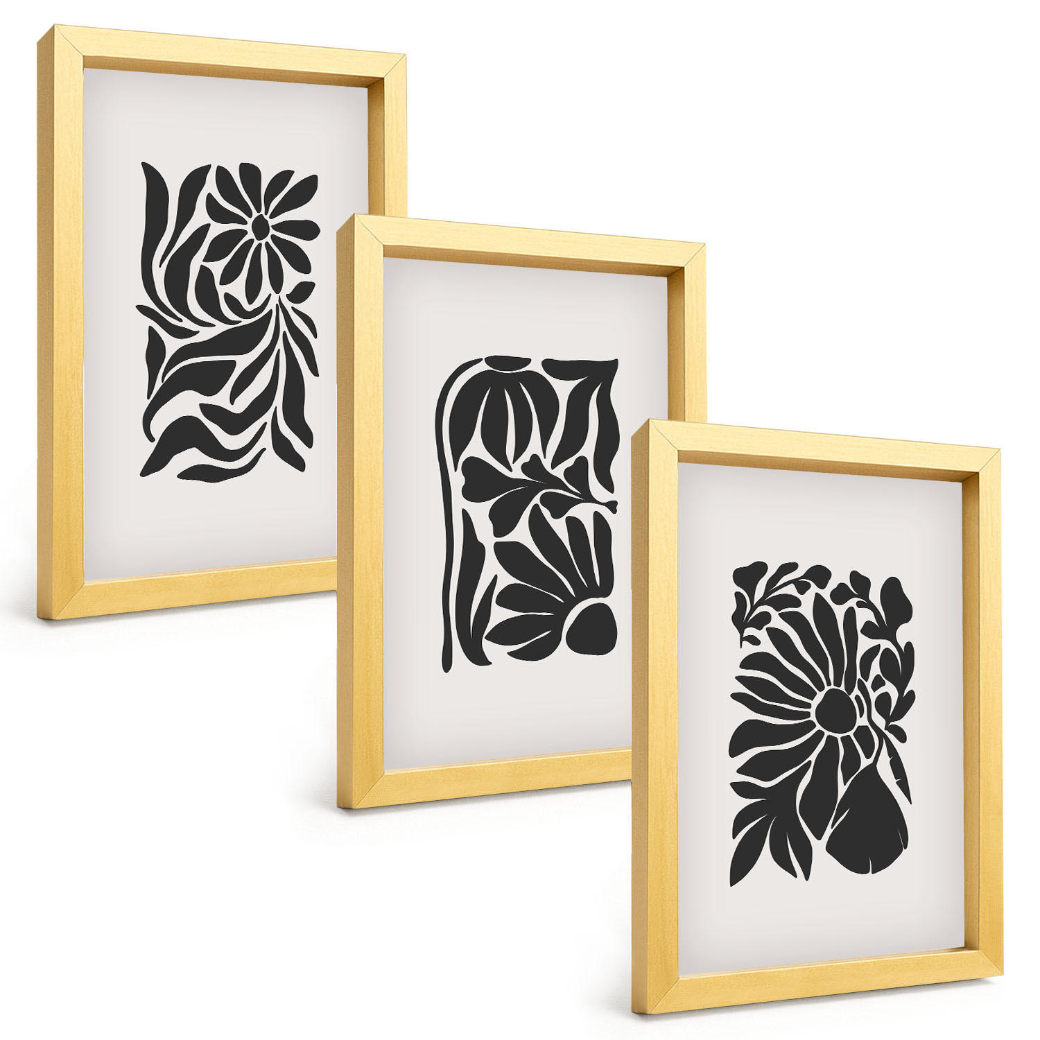 BILDER SET 3er Set - 20x30 cm Goldrahmen - Abstrakte Pflanzenmuster - Goldfarben, Kunststoff (20/30cm) - TULUP