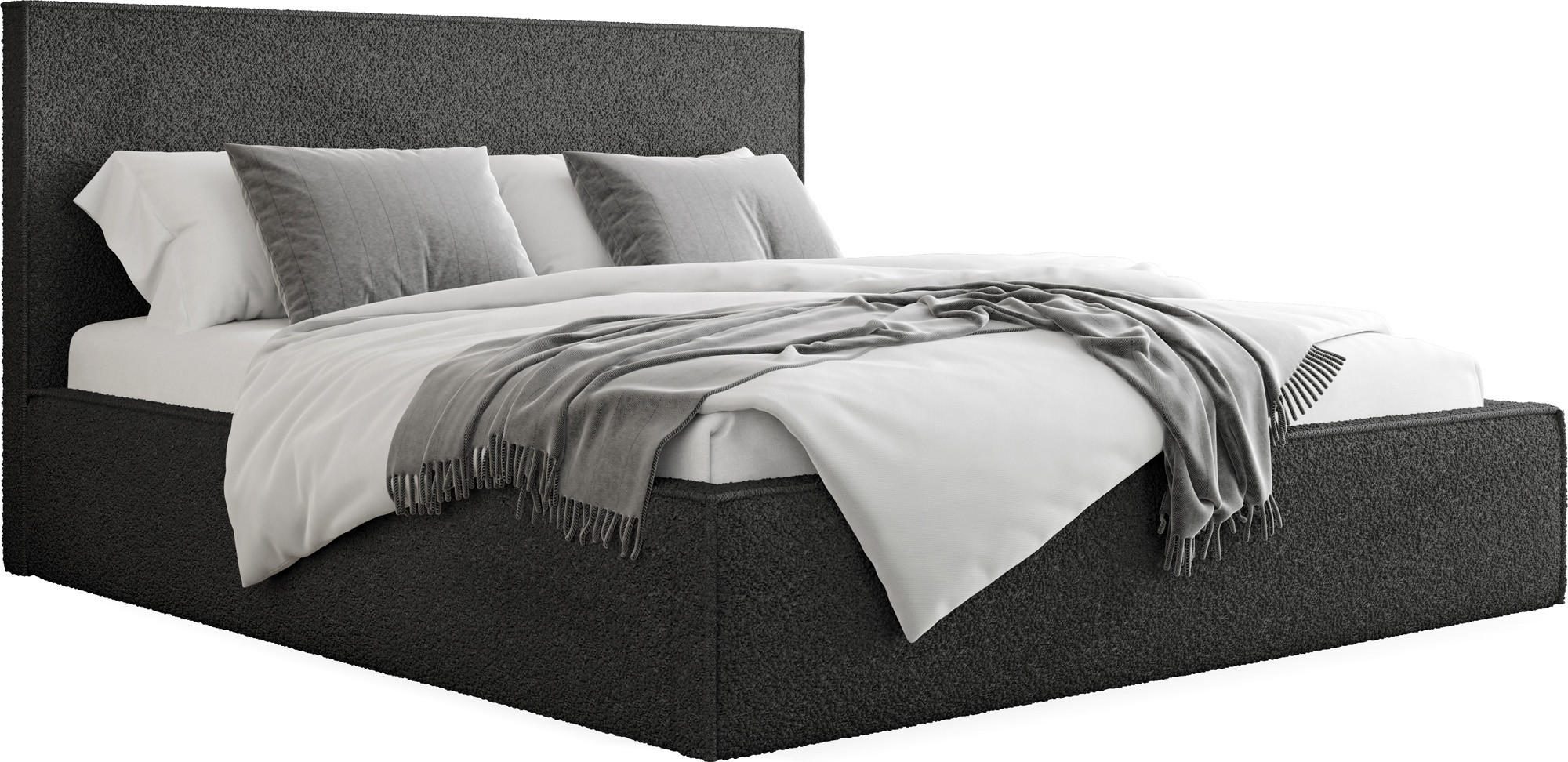 POLSTERBETT Terra Slim mit Bettkasten, Schwarz Boucle 160x200 cm - Birkefarben/Schwarz, Holz/Holzwerkstoff (160/200cm) - WFL GROUP