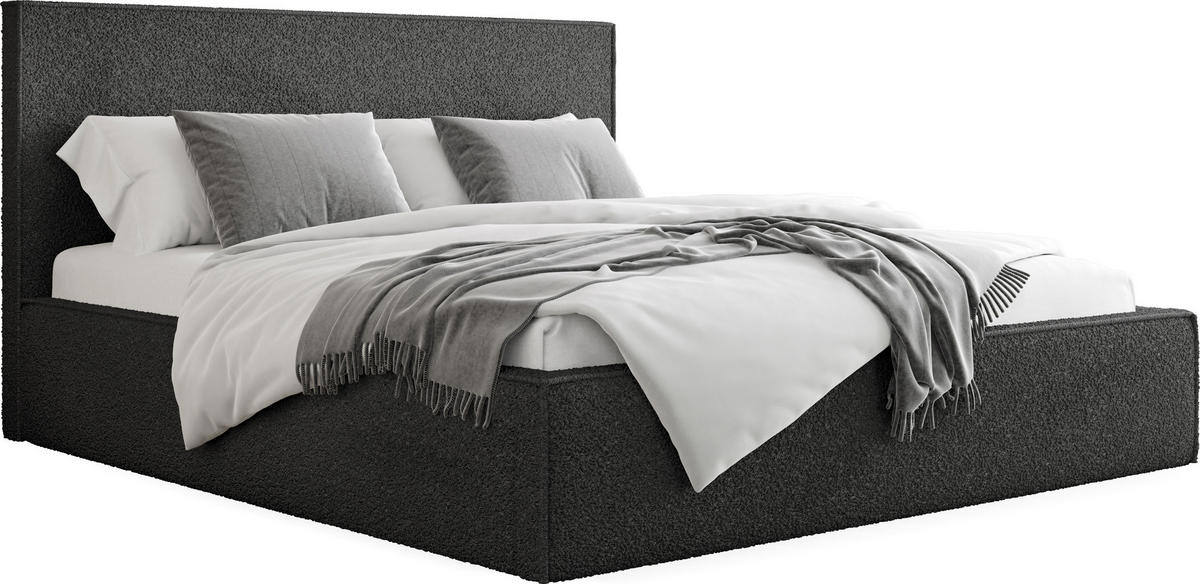POLSTERBETT Terra Slim mit Bettkasten, Schwarz Boucle 200x200 cm - Birkefarben/Schwarz, Holz/Holzwerkstoff (200/200cm) - WFL GROUP