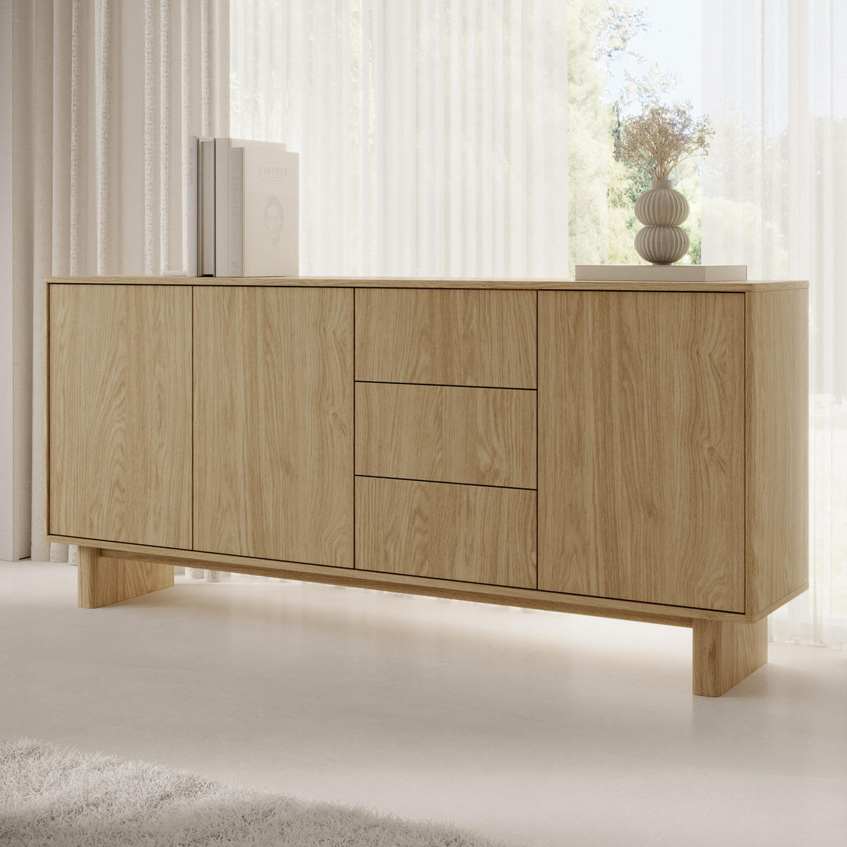 SIDEBOARD VIRONE (Geölte Eiche, 3 Türen, 3 Schubladen, Vollauszug, Push-to-Open) - Eichefarben, Holz/Holzwerkstoff (183/83/38cm) - Ravio