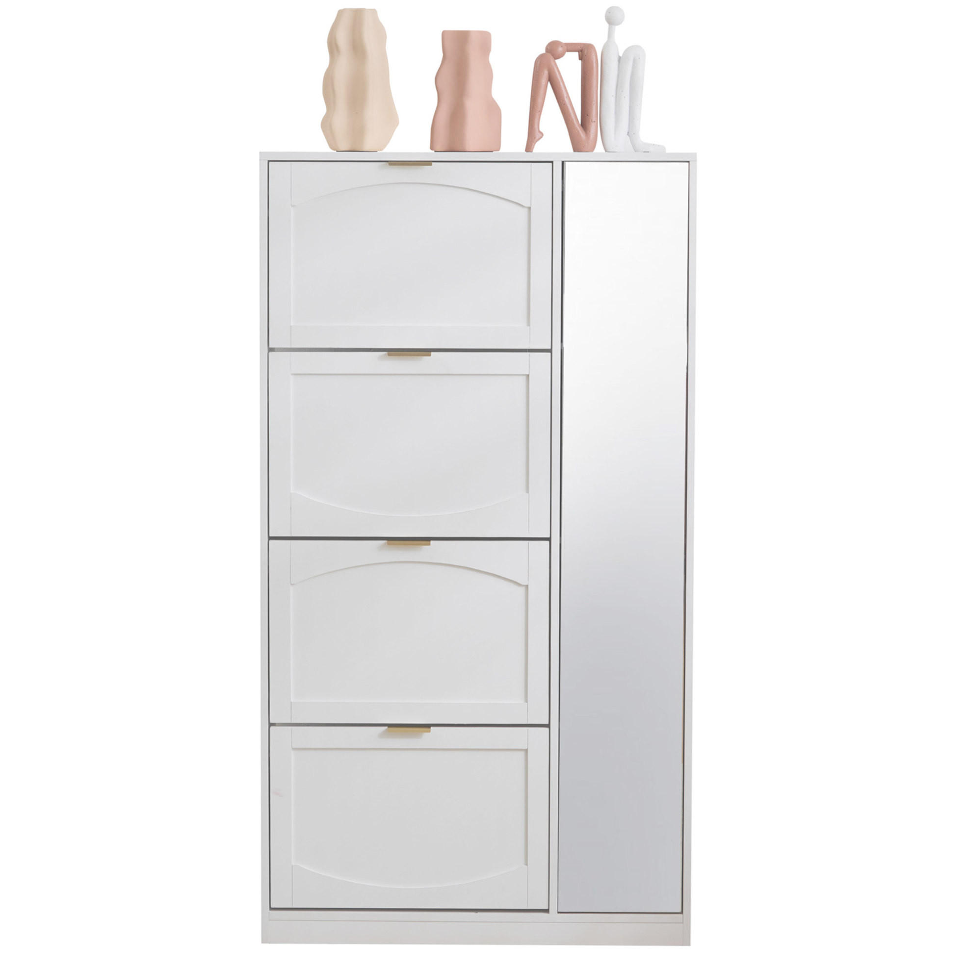 SCHUHSCHRANK 24/80/147 cm mit Spiegeltüren, 4 Klappen und verstellbaren Einlegeböden, Weiß - Weiß, Holzwerkstoff (80/147/24cm) - Redom