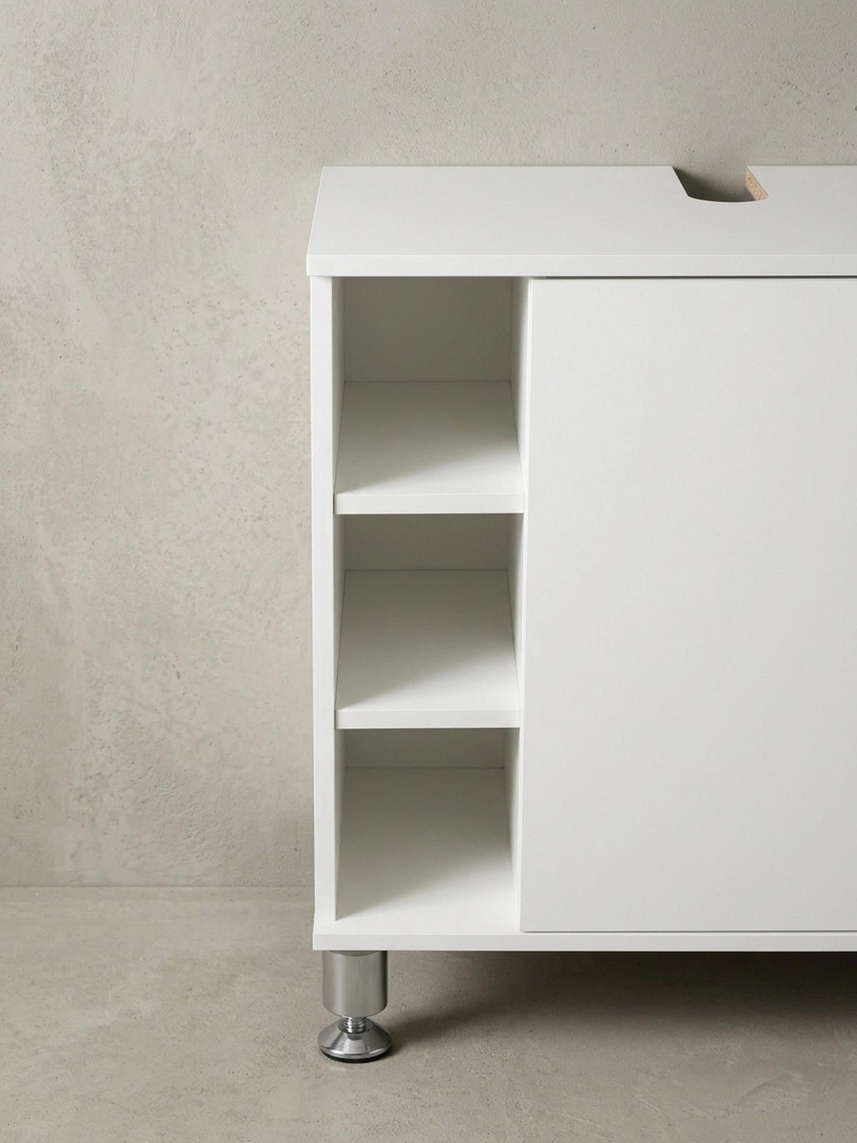 WASCHBECKENUNTERSCHRANK Weiß mit Chromdetails und justierbaren Füßen - Silberfarben/Weiß, Holz/Metall (60/64/32cm) - KADIMA DESIGN