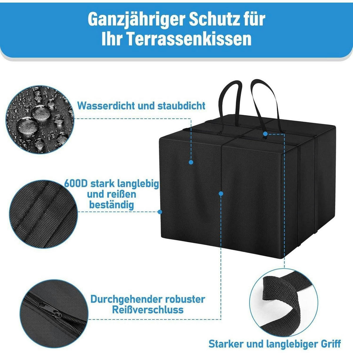 AUFLAGENTASCHE 80 x 80 x 60 cm Wasserdicht Oxford 600D - Schwarz, Textil (80/60/59.9cm)