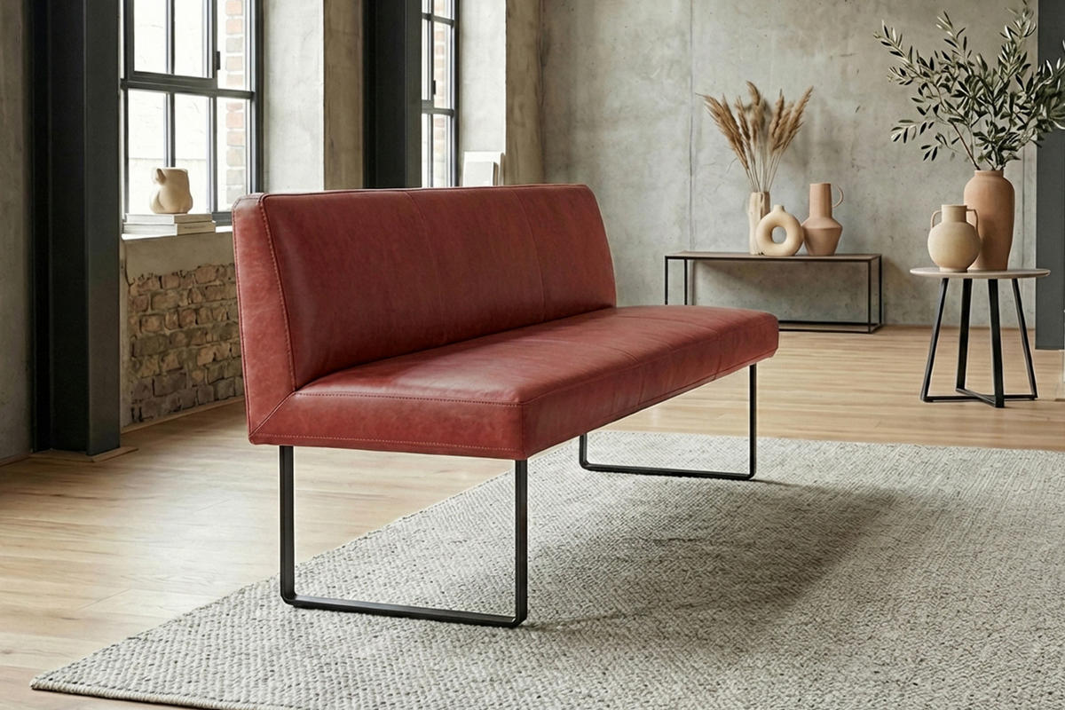 ESSZIMMERBANK ELEEN Rot Leder - Rot, Leder (143/85/69cm) - KAWOLA
