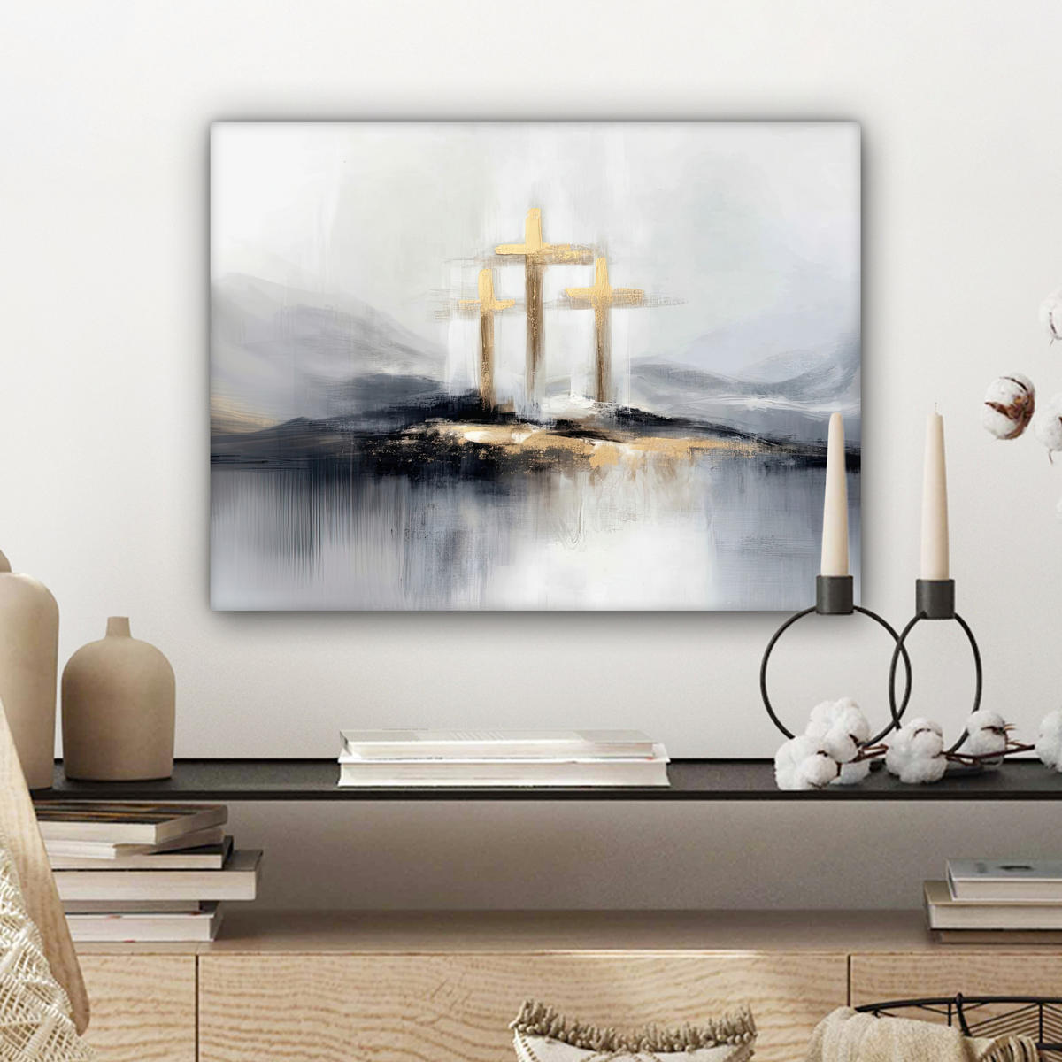 LEINWANDBILD Abstrakt - Malerei - Christentum - Kreuz Wandbild 40x30 cm - Weiß, Textil (40/30cm) - MuchoWow