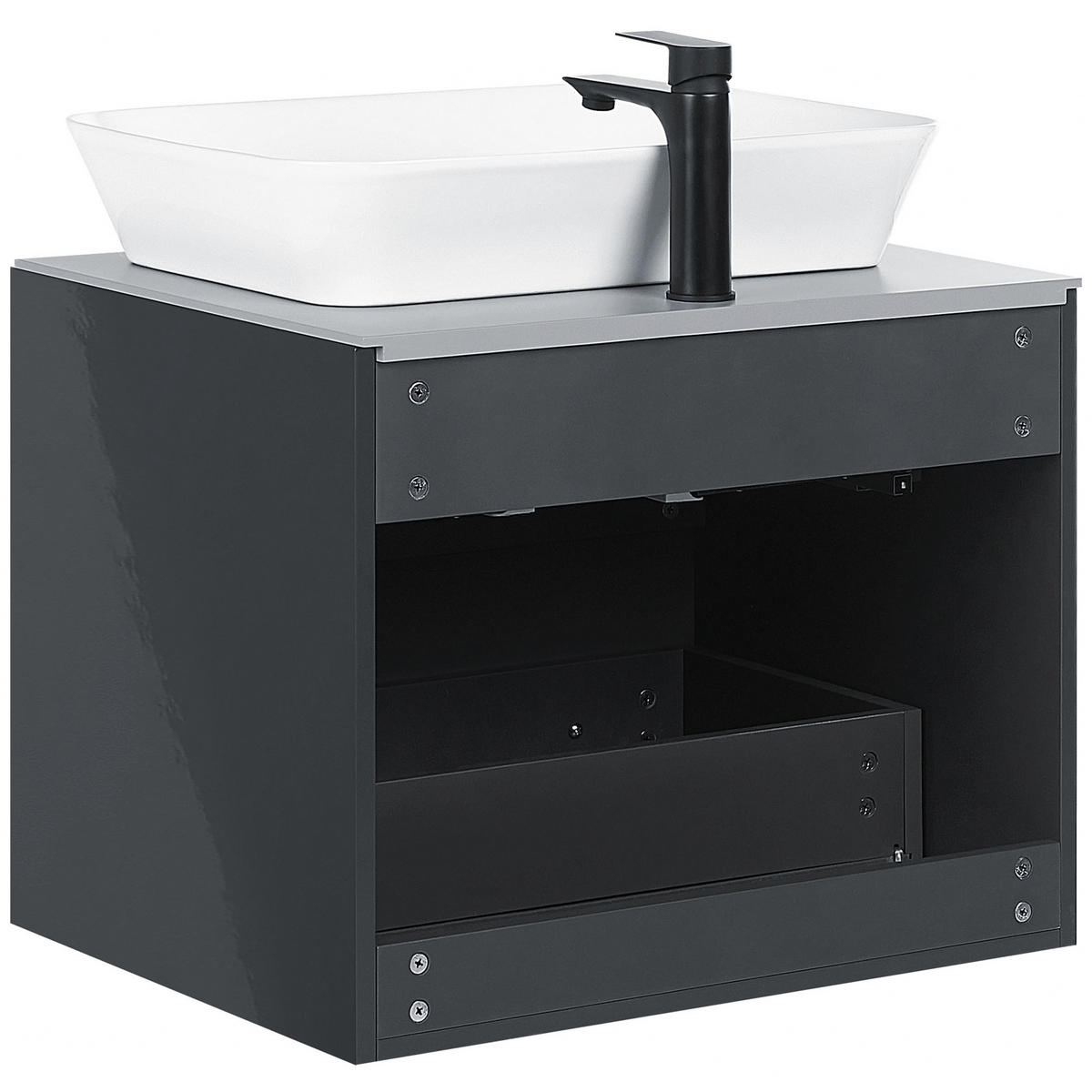 BADMÖBEL Set 2-teilig dunkelgrau mit Waschbecken Manzon - Weiß/Grau, Holzwerkstoff (60/49/48cm) - Beliani