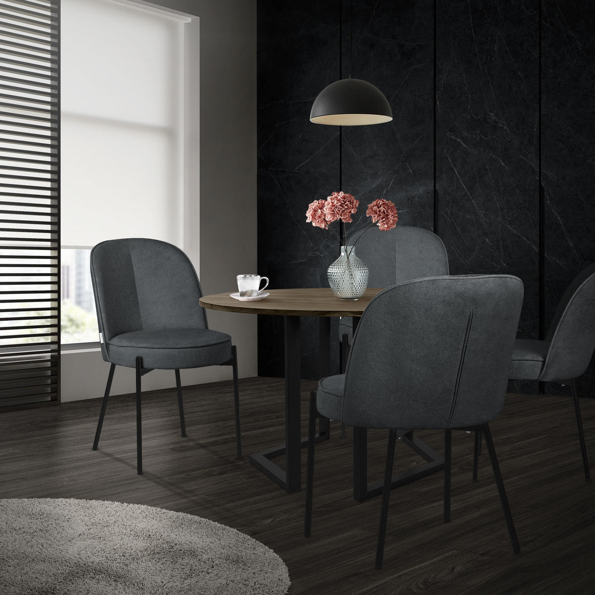 ESSZIMMERSTUHL 6er Set Beige mit Stoffbezug - Anthrazit/Schwarz, Textil/Metall (50/83/63cm) - ML-DESIGN