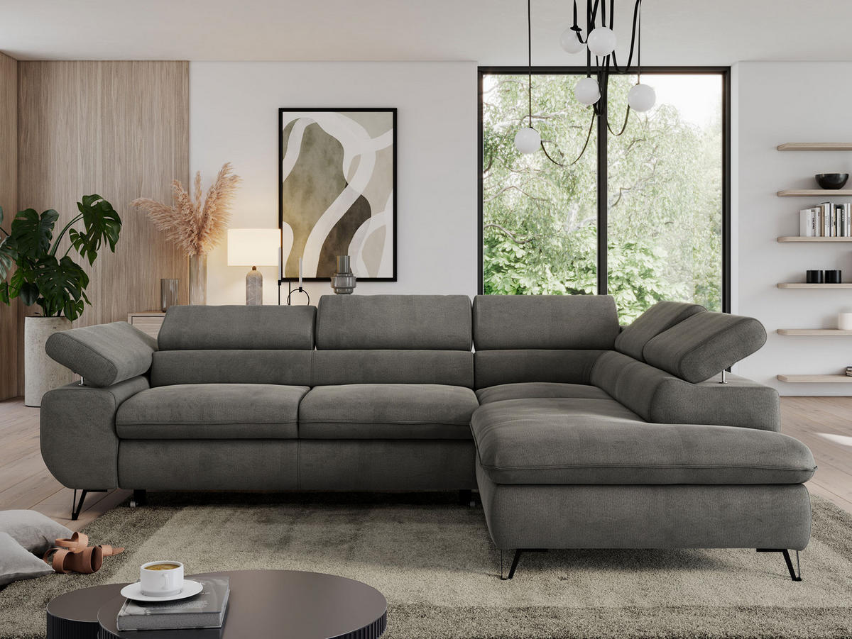 ECKSOFA PEDRO L Dunkelgrau Velvet - Rechts Seite - Dunkelgrau/Schwarz, Textil/Metall (273/208cm) - MKS