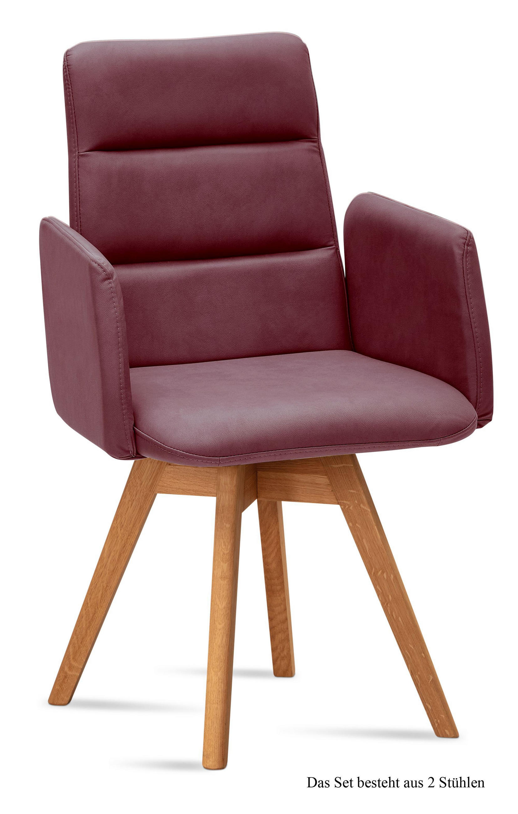 ARMLEHNSTUHL drehbar (2er-Set) Dorit 52x92x60 Eiche geölt/Marsala - Eichefarben/Brombeere, Kunststoff (60/92/52cm) - 58aufmkessel