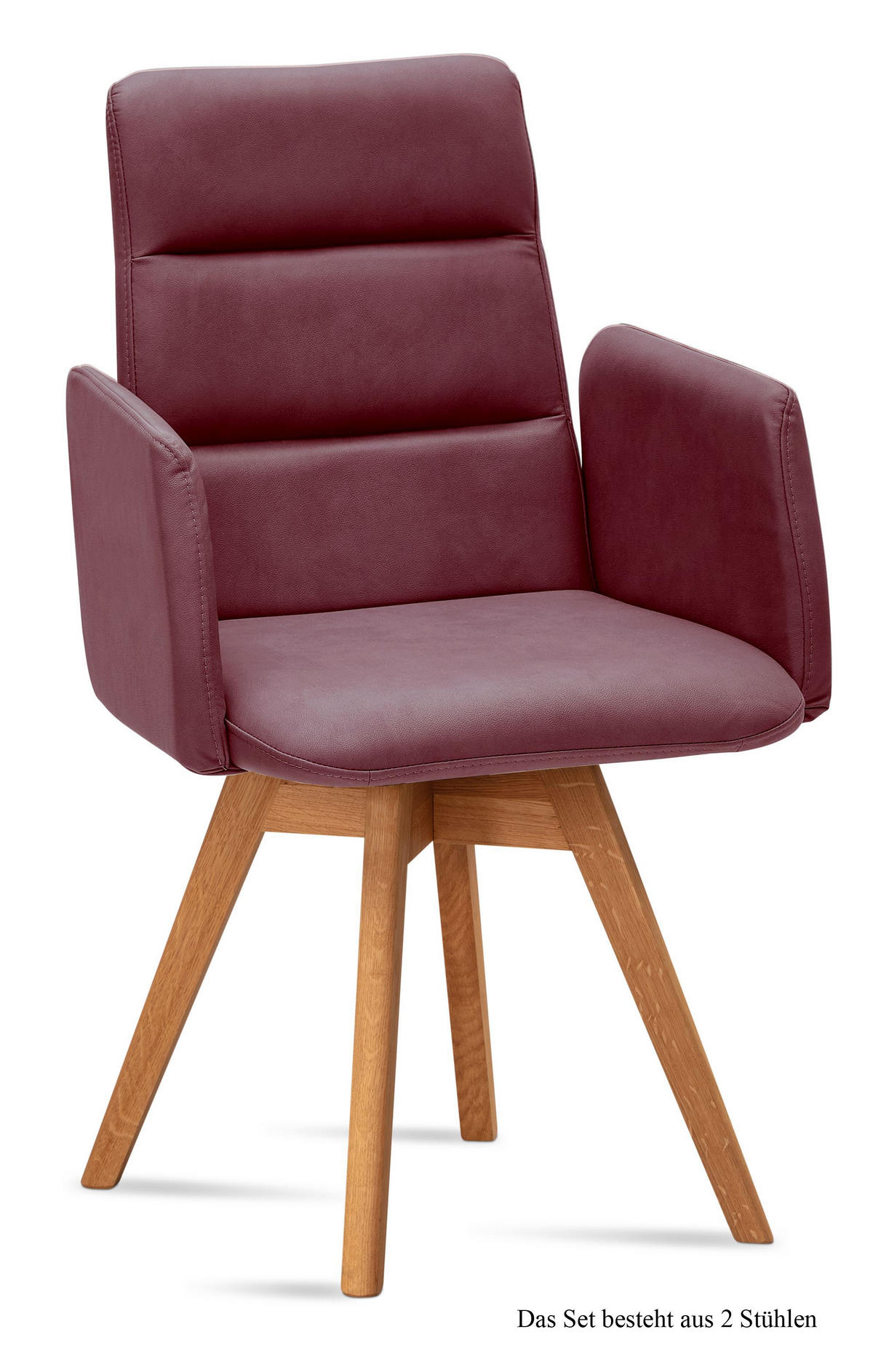 ARMLEHNSTUHL drehbar (2er-Set) Dorit 52x92x60 Eiche geölt/Marsala - Eichefarben/Brombeere, Kunststoff (60/92/52cm) - 58aufmkessel
