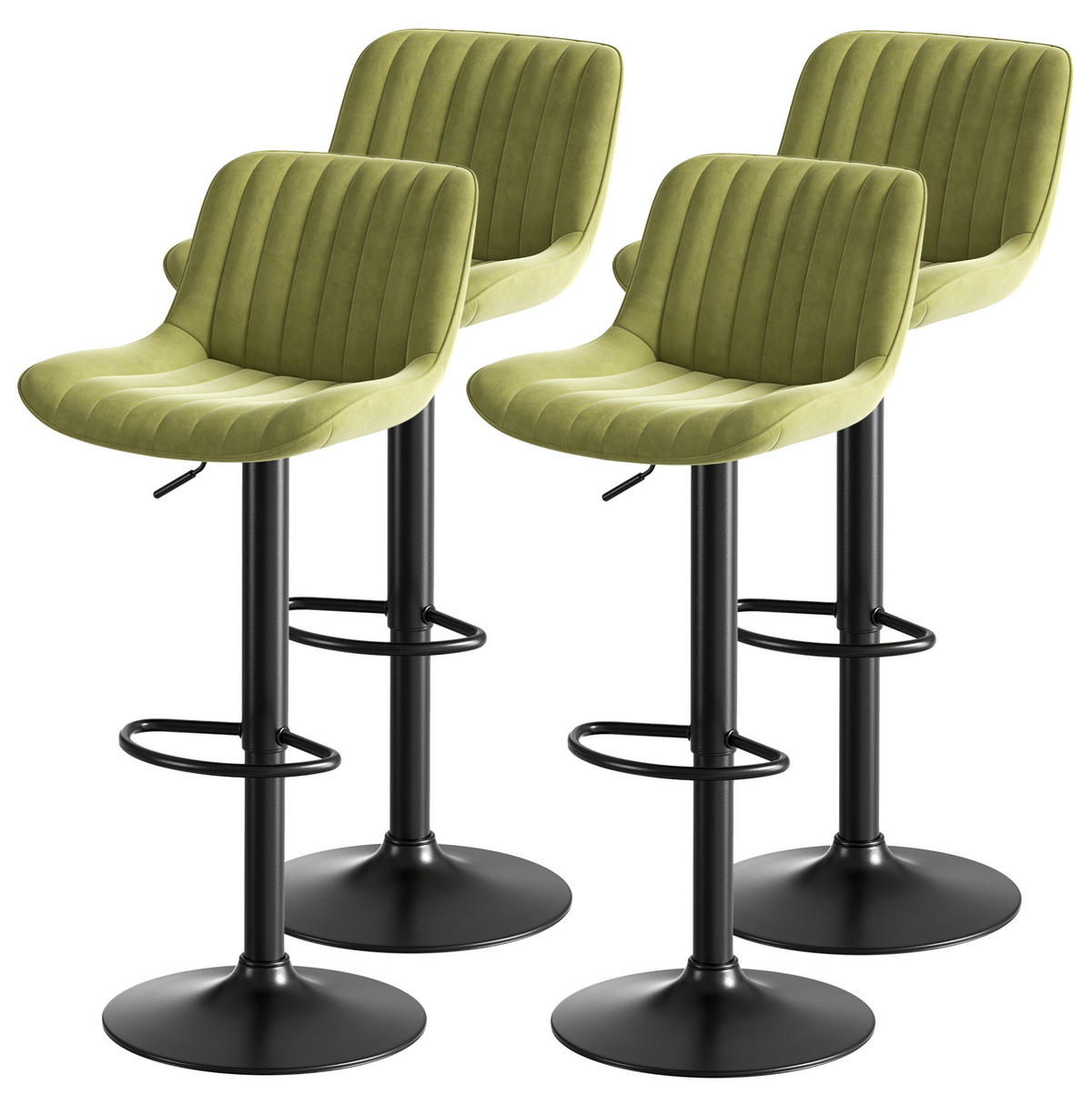 BARHOCKER höhenverstellbar 87-109 cm Samt Grün 4er-Set - Grün, Metall (46/87/47cm) - Meubliv