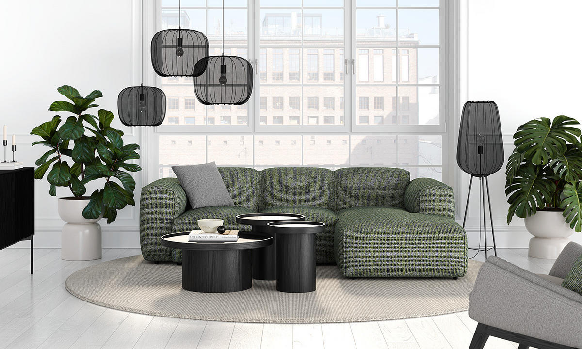 3-SITZER ECKSOFA mit Longchair - Schwarz/Grün, Kunststoff/Textil (251/173cm) - home24