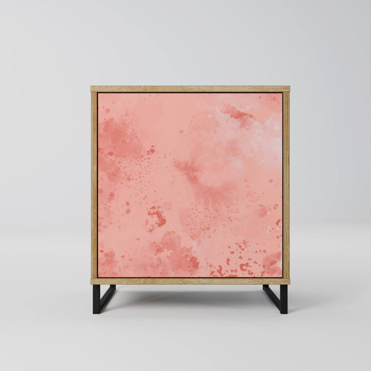 SIDEBOARD CRANE DANCE, Eichefarben, 57,5x42x70,5 cm, Schwarze Metall-Sternfüße - Eichefarben/Multicolor, Holzwerkstoff/Metall (57.5/70.5/42cm) - SpaceRebels