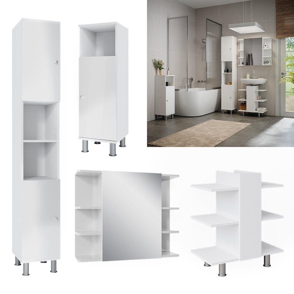 BADMÖBEL-SET Fynn Weiß 4 Teile - Weiß, Holzwerkstoff (79.6/190/36.6cm) - Vicco