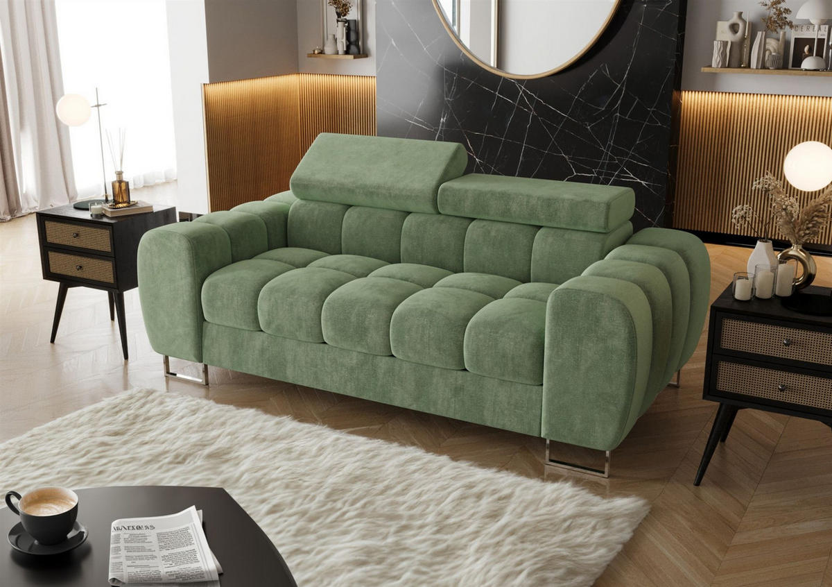 SOFA 2-sitzer Bastien In Stoff Terra - Grün, Holzwerkstoff/Textil (195/95/97cm) - Fun Möbel
