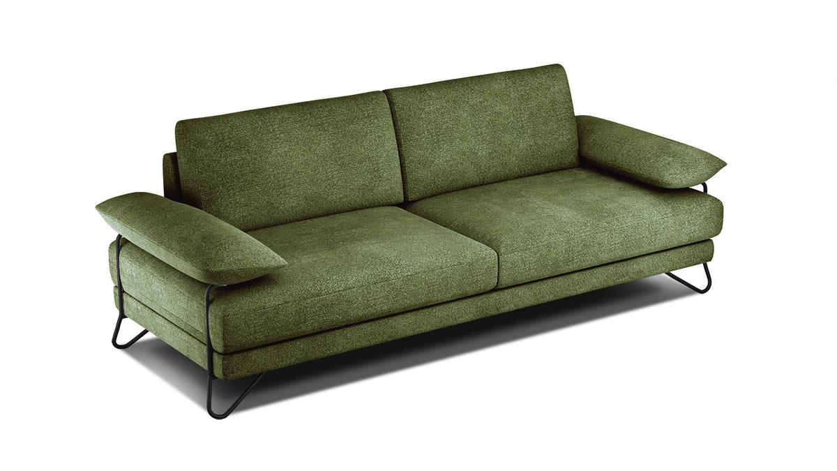 SOFA LORI 3-Sitzer, olivgrün - Schwarz/Olivgrün, Holzwerkstoff/Textil (245/87/96cm) - Courtois Laville
