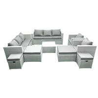 GARTENMÖBELSET mit 3-SITZER SOFA,COUCHTISCH Polyrattan Hellgrau-Mix 12-Sitzer - Hellgrau/Grau, Glas/Kunststoff - Fimous