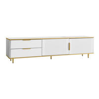 TV Lowboard 2 Türen, 2 Schubladen, goldene Füße, Weiß - Weiß, Holz (175/45/40cm)