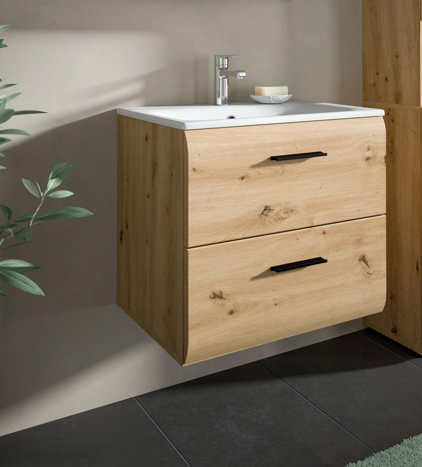 Thumbnail - Inn.Furn Waschtisch, Eiche Artisan, Holzwerkstoff, Nachbildung,Eiche, Uni, 2 Schubladen, Rechteckig, 60x55x46 cm, FSC Mi...