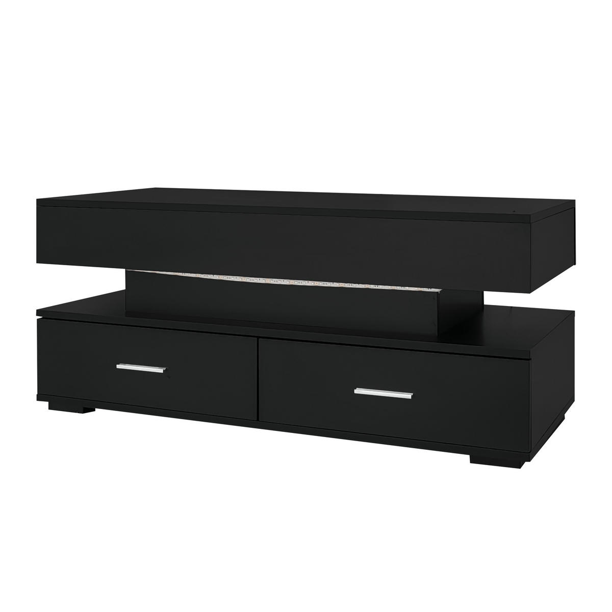 COUCHTISCH in Schwarz Wohnzimmertisch mit Liftfunktion, Stauraum und LED, 100B/50T/44Hcm - Schwarz, Holzwerkstoff (50/100/44cm) - STILVORA