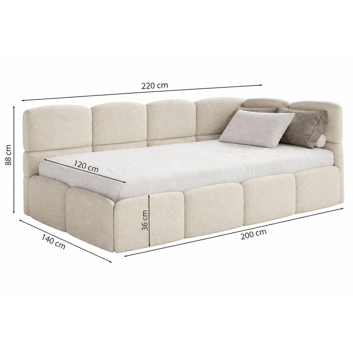 JUGENDBETT Cloudy Hellbeige 120 x 200 cm - Ecru/Schwarz, Kunststoff/Textil (120/200cm) - Selsey