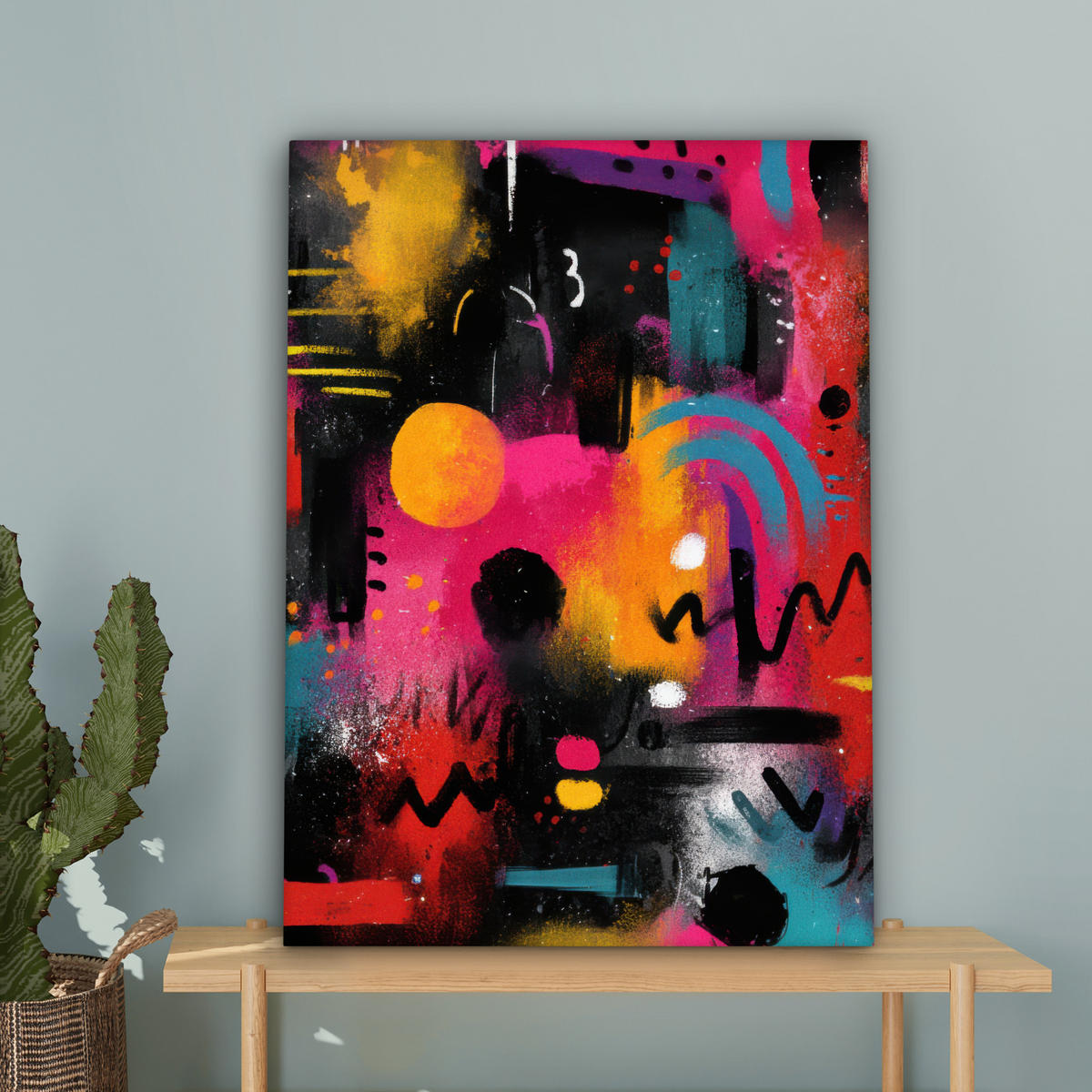 LEINWANDBILD Farbflächen - Formen - Bunt - Abstrakt Wandbild Wohnzimmer 60x80 cm - Pink, Textil (60/80cm) - MuchoWow