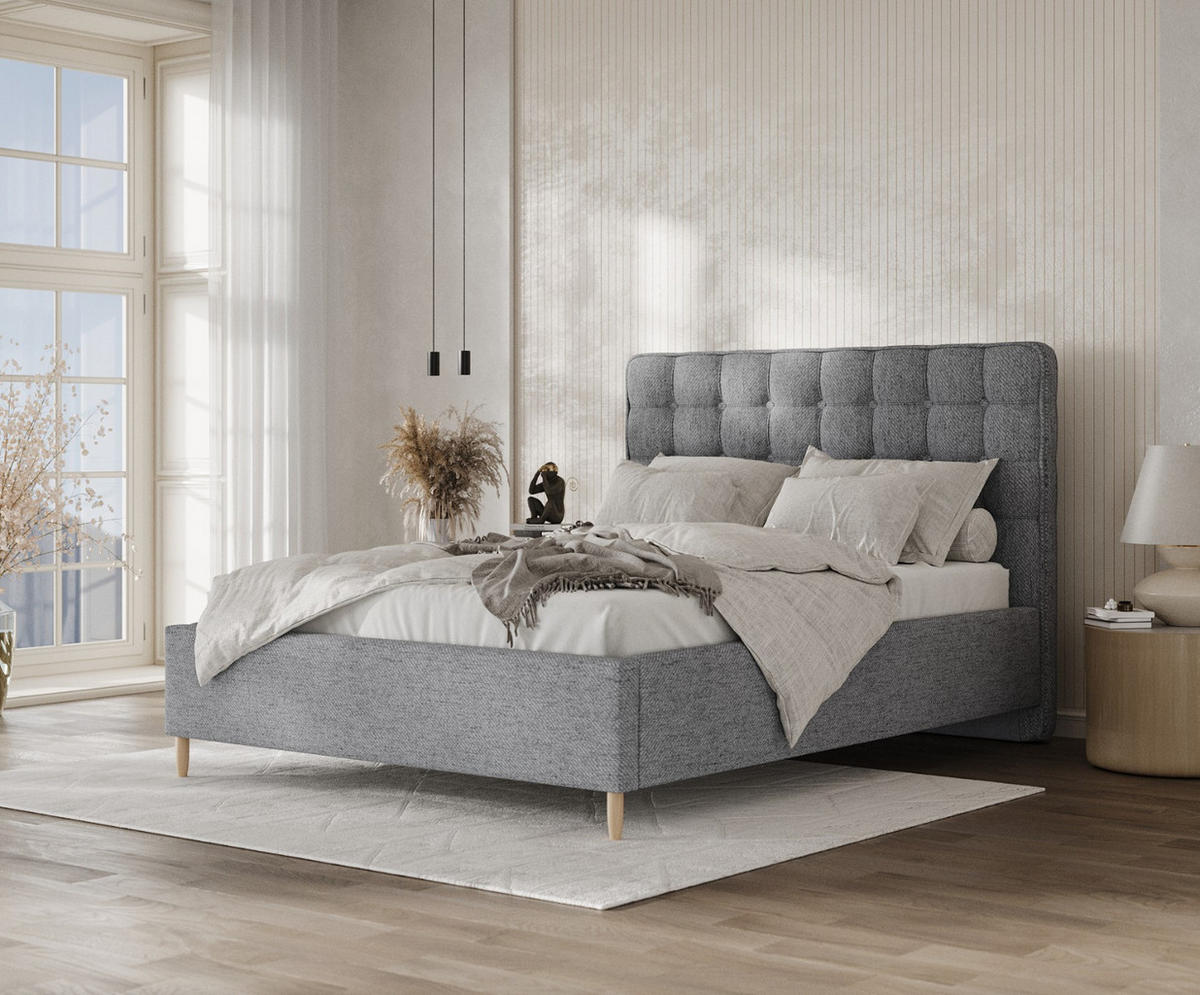 POLSTERBETT Paloma 120/200 cm Grau im Neve Stoff - Naturfarben/Grau, Holz/Holzwerkstoff (120/200cm) - AltaBeds