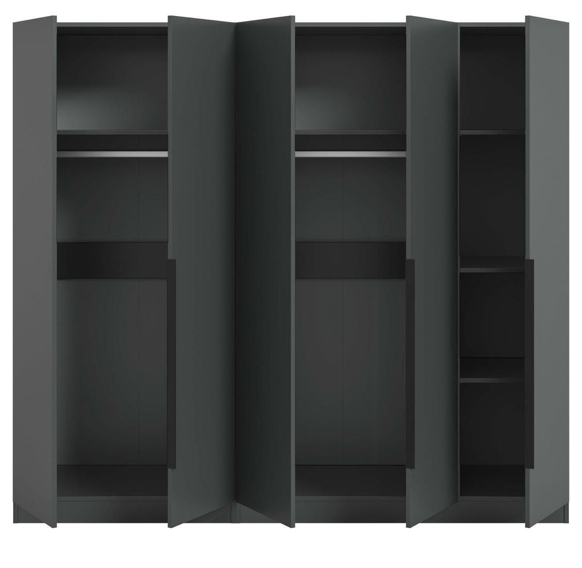 KLEIDERSCHRANK grau 5-türig 2000 x 181 cm, Drehtürenschrank mit Kleiderstange - Schwarz/Grau, Holzwerkstoff/Kunststoff (200/181/52cm) - Inn.Furn