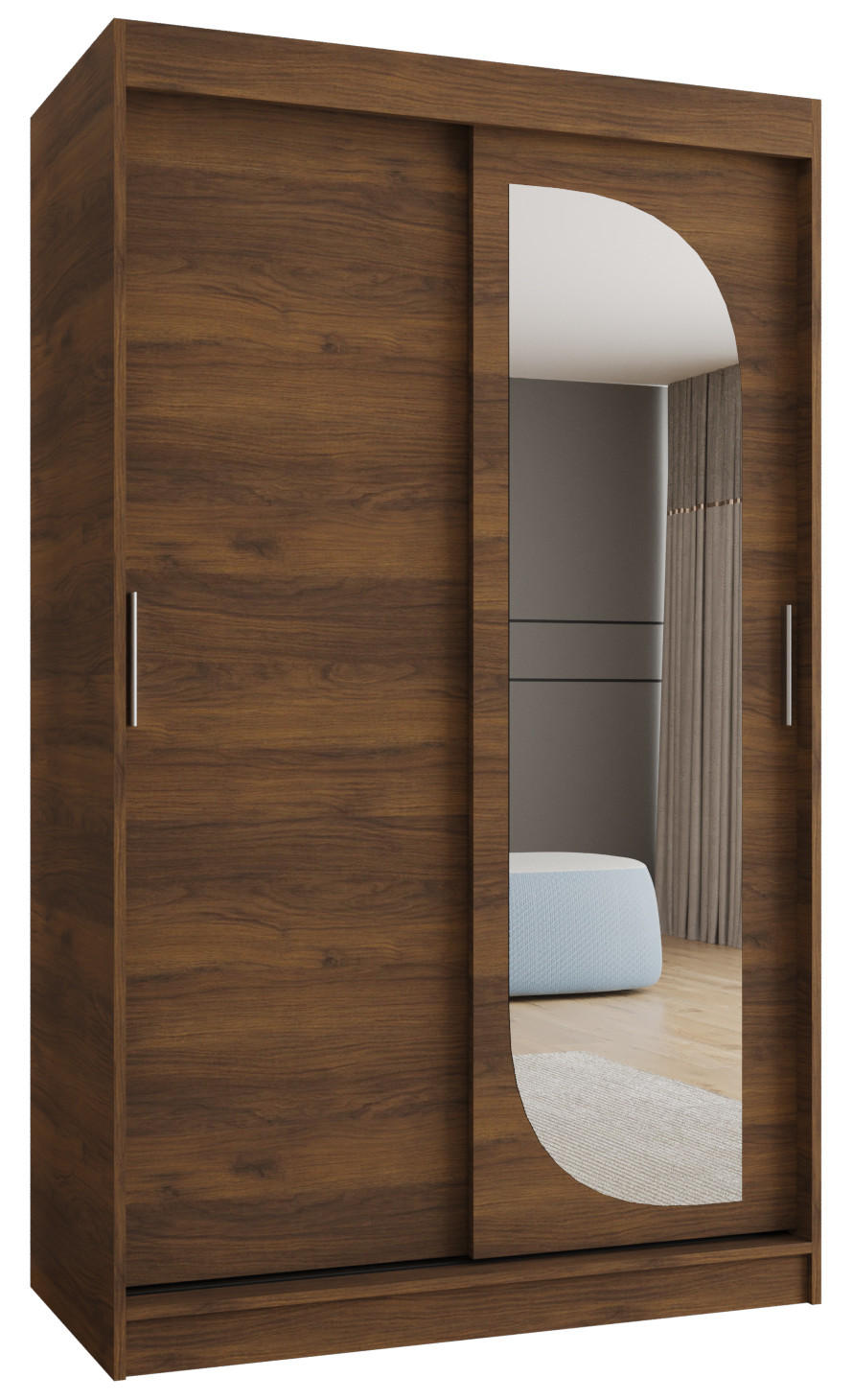 SCHIEBETÜRENSCHRANK mit Spiegel LUCY 200/120/62 2-türig - Silberfarben/Walnussfarben, Holz (120/62/120cm) - MÖBEL KRYSPOL