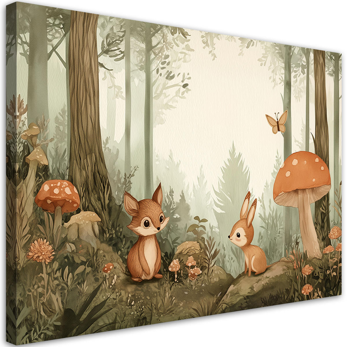 LEINWANDBILD Waldtiere Natur Beige 90x60cm - Grün, Textil (90/60cm) - Feeby