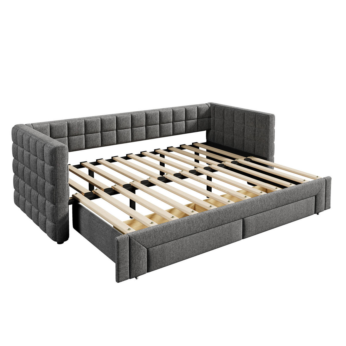 BETT mit Kopfteil 90/200 cm, ausziehbar auf 180 cm, mit 2 Schubladen, grau - Grau, Textil (90/200cm) - BEAOK