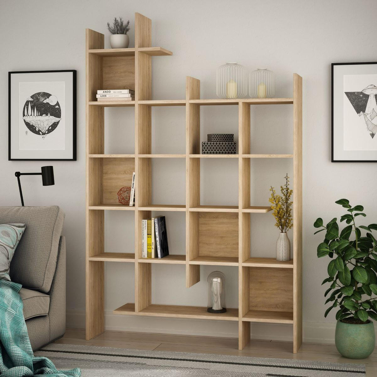 REGAL 18 Fächer H188 cm - Manco - Eichefarben, Holzwerkstoff (25.5/188/122cm) - Calicosy