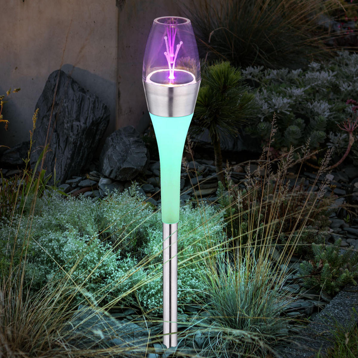 LED AUSSENLEUCHTE Solar Edelstahl Silber 3er Set - Silberfarben, Metall (6.7/6.7/55cm) - Globo Lighting