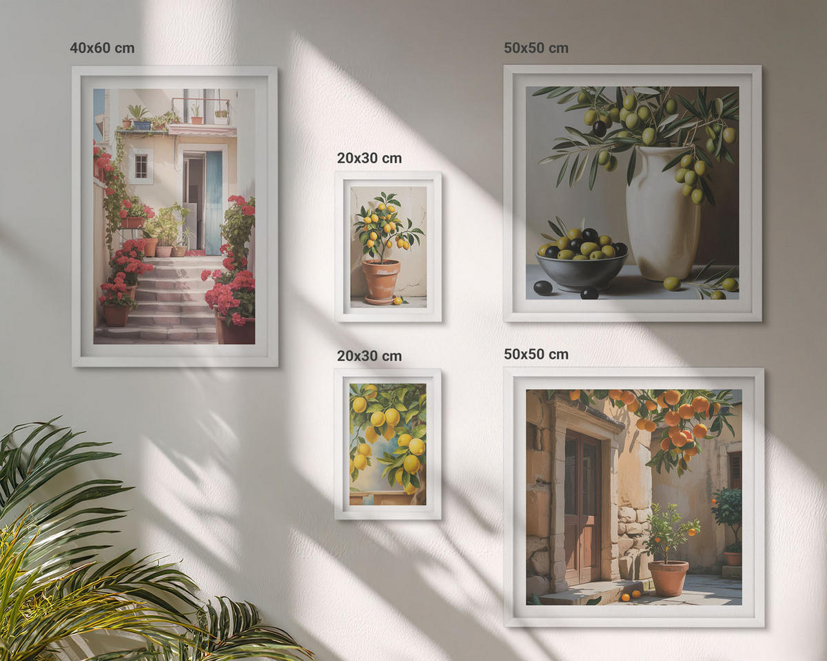 WANDBILDER 5er-Set - 50x50 cm & 20x30 cm & 40x60 cm Weißer Rahmen - Italienische Zitrus-Modeplakate - Weiß, Kunststoff (40/60cm) - ArtPrintCave
