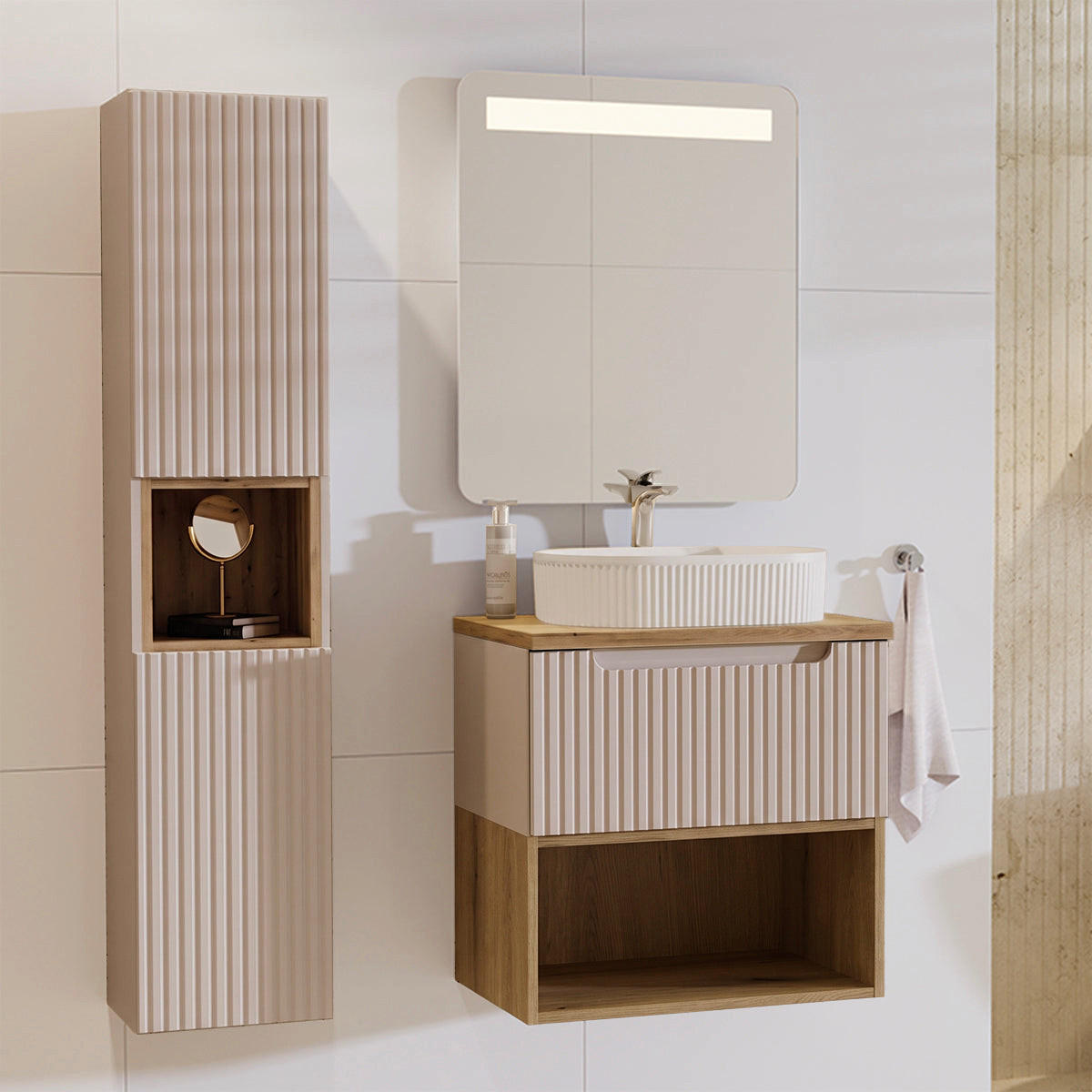 BADMÖBEL 60.4cm Riva 2er-Set Kaschmir - Beige, Holzwerkstoff (60.4/60/40cm) - Petits-meubles