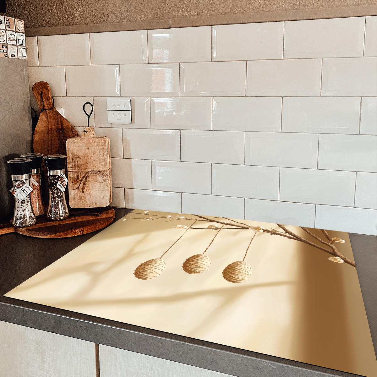 HERDABDECKPLATTE Beige - Osterkuchen - Eier Induktionsmatte 77x59 cm - Beige, Kunststoff (77/59/0.2cm) - MuchoWow