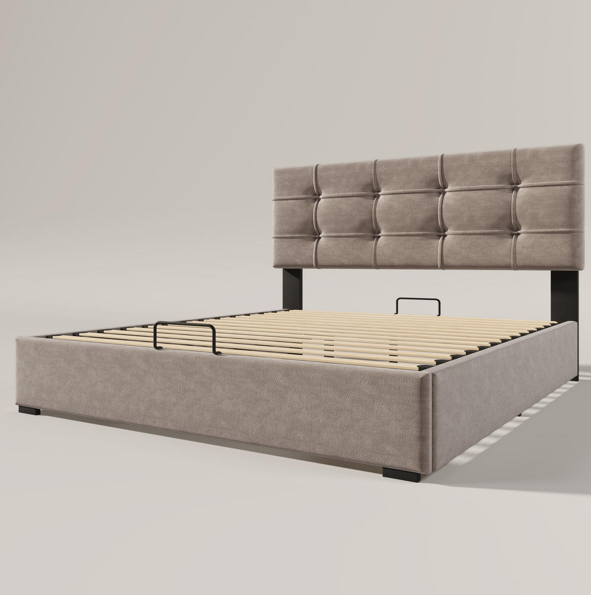 POLSTERBETT 140/200 cm mit hydraulischem Bettkasten & höhenverstellbarem Kopfteil, Hellgrau - Hellgrau, Textil (140/200cm) - Redom